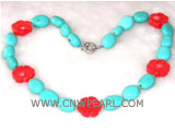 10-15mm blue ellipse natural turquoise & coral necklace