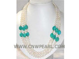15-20mm ellipse natural turquoise & 8mm white pearl necklace