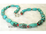 10-13mm blue column shape natural turquoise & coral necklace