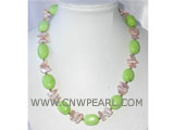 5-20mm green ellipse natural turquoise & pink pearl necklace