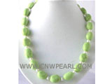 13-15mm green ellipse natural turquoise & pearl necklace