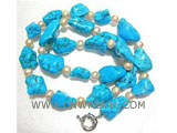 27mm melon seeds shape turquoise & pearl necklace