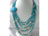 6-7mm round blue natural turquoise & pearl necklace