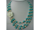 8mm blue irregular natural turquoise & pearl necklace