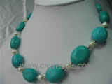 18-22mm ellipse green natural turquoise & pearl necklace