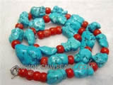 15-25mm blue irregular natural turquoise & coral necklace