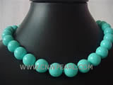 14mm round blue natural turquoise necklace, 925 silver clasp