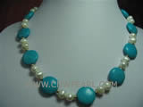 blue flat natural turquoise & pearl necklace