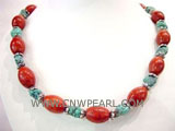 8-16mm irregular green natural turquoise & coral necklace