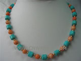 8mm column shape natural turquoise & pearl necklace