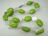 13-14mm green ellipse face natural turquoise & white pearl