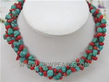 9-10mm irregular natural turquoise & coral necklace