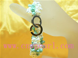 white and green top drilled twisted freshwater pearl bracelet