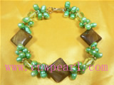 4-5mm green side-drilled pearl bracelet with square shell