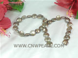 beautiful 12mm argent color coin cultured pearl strand
