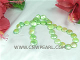 fashion green 12mm long drilled coin freshwater pearl strand