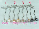 7-8mm freshwater pearl dangling earrings with curved chain