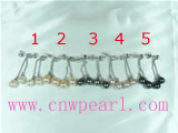 7-8mm freshwater pearls dangling earrings with zircon