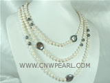 white and black potato pearl with black coin pearl necklace
