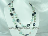 white rice pearl with gemstone long necklace on wholesale
