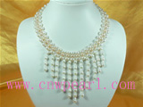 triple rice shaped freshwater pearl necklace with crystal beads