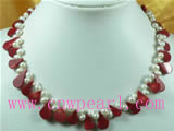 5-6mm white blister pearl and red coral necklace jewelry
