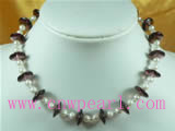 5-6mm white pearl and purple crystal wafer necklace