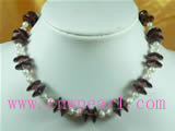 5-6mm pearl and double purple crystal wafer necklace
