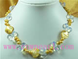 6-7mm golden yellow pearl with faceted crystal and shell necklac
