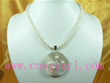 6-7mm white freshwater pearl necklace with mabe pendant