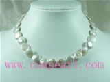 12mm long drilled coin white freshwater pearl necklace