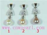 8*10mm cultured pearl dangling pendant with zircon beads