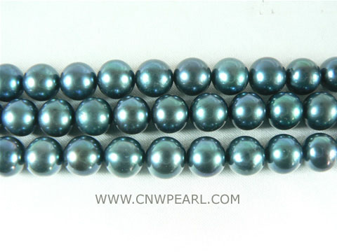 wholesale 8-9mm peacock green round freshwater pearl strand