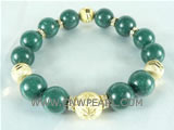 7.5" dark green gemstone bracelet with different golden ball