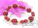 wholesale 7.5" red gemstone bracelet with golden ball