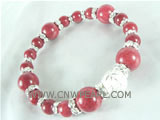 7.5" red Chinese gemstone bracelet with zircon on wholesale