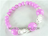 7.5" rosy gemstone bracelet with silver cylinder beads on wholes