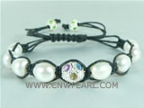 wholesale knitted bracelet of 8-9mm white rice pearl