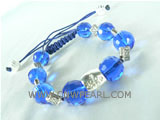 Adjustable knitted bracelet in 12mm blue crystal beads