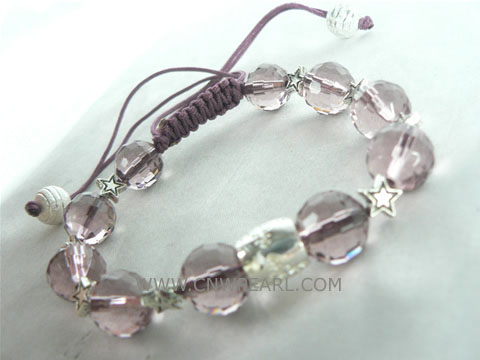 Adjustable knitted bracelet in 12mm violaceous crystal beads
