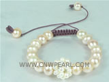 adjustable knitted bracelet with pink potato freshwater pearls
