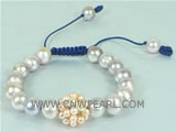 adjustable knitted bracelet with purple potato freshwater pearls