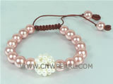 adjustable knitted bracelet with 10mm pink shell pearl