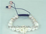 adjustable knitted bracelet with nugget  freshwater pearls