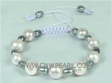 adjustable knitted bracelet with potato and rice pearls