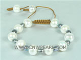 adjustable knitted bracelet with different  frehswater pearls