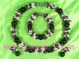 5-6mm rice shaped pearl necklace set with crystal beads