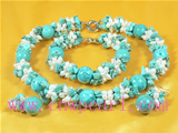 5-6mm rice shaped pearl necklace with blue stone beads