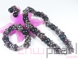 black pearl necklace set with crystal beads&agate