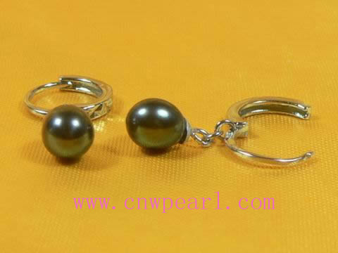 9-9.5mm black freshwater pearl sterling earring
